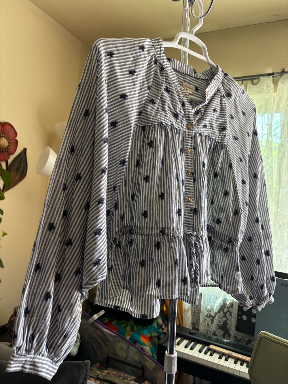 Anthropologie Pilcro Sidney Batwing Striped Blouse Cinched Waist Size S